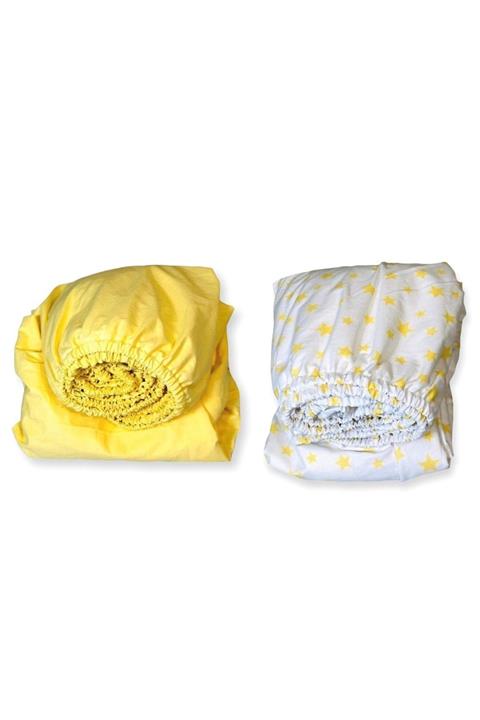 Bebek Özel Pamuklu Bebek Çocuk Lastikli Çarşaf 70x120 Sarı Ve Sarı Yıldızlı (2 ADET)
