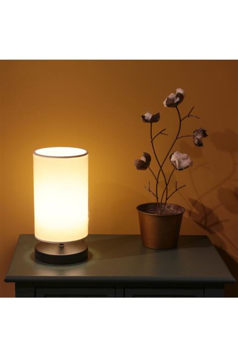 HOMİNG Krem Beyaz Dokulu Kumaş Modern Abajur