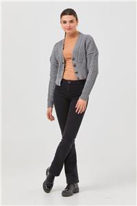 Mood Elite Desenli Crop Gri Hırka
