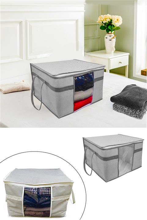 Helen's Home Pencereli Saklama Hurcu Gri Çizgili