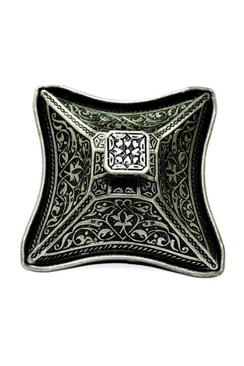 pologift Döküm Dekoratif Gümüş Oksit Kare Model Lokum Ve Şekerlik Obje