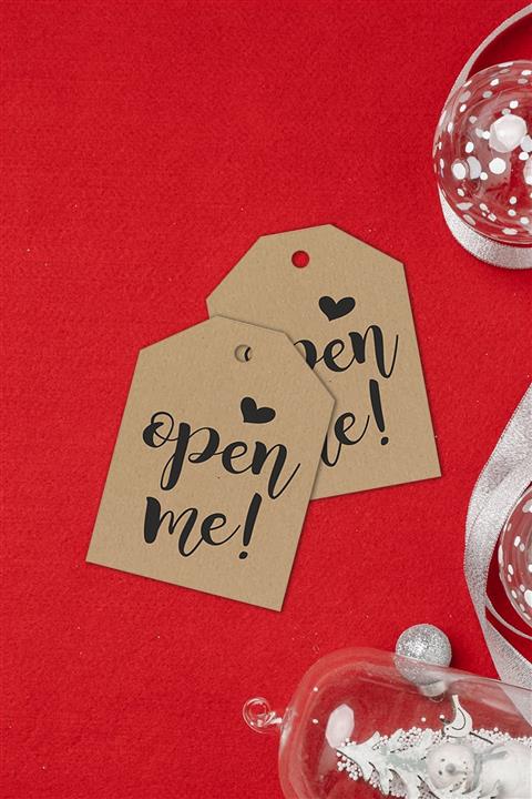 Özer Store Open Me Yazılı Dikdörtgen Kraft Hediye Paketi, Ürün Etiketi / 80 Adet