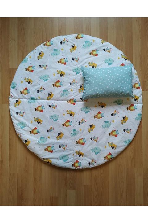 Handmade Mint Rengi Çift Taraflı Süper Kahraman 100cm Oyun Matı, %100 Pamuk Çok Amaçlı Oyun Matı