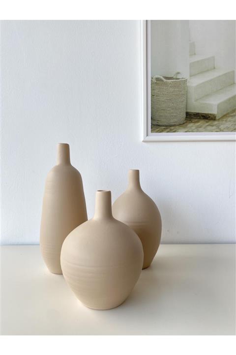 winingo Passion 3'lü Seramik Vazo Seti Bej