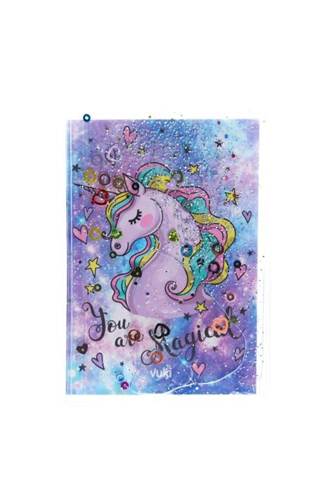 VUKİ Unicorn Simli se Sulu Kapaklı Rengarenk Sayfalı Mini Defter