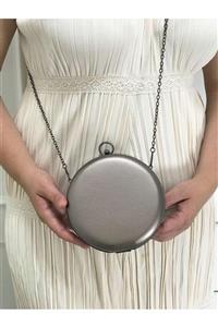 womenacs Kadın Platin Renk Kumaş Taşlı Abiye Portföy Clutch Çanta