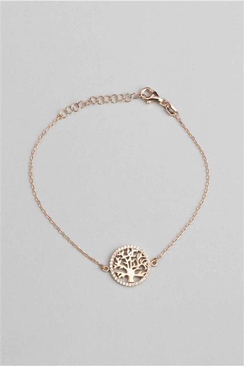 So CHIC... Hayat Ağacı 18 Ayar Rose Altın Kaplama 19 Cm Gümüş Bileklik