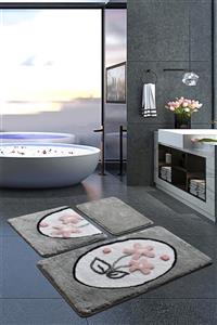 Chilai Home Ladure Gri 3 Lu Set Klozet Takımı, Banyo Paspas Seti Halısı