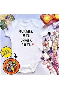 irembaby Unisex Bebek Baskılı Görmek 5tl Öpmek 10tl %100 Pamuklu Çıtçıtlı Body Zıbın