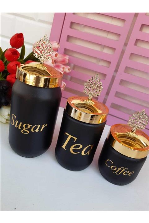 Çisem Üçlü Kavanoz Seti Gold Desenli