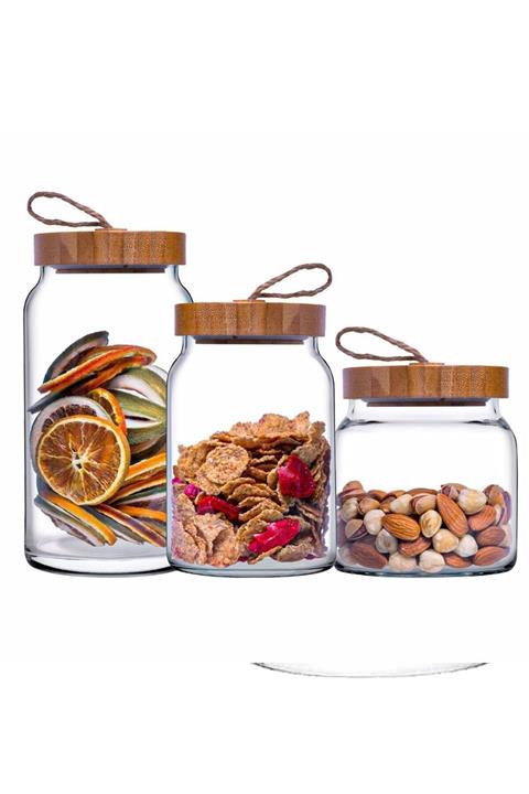 Paşabahçe Woody Bambu Kapaklı 3lü Kavanoz Seti