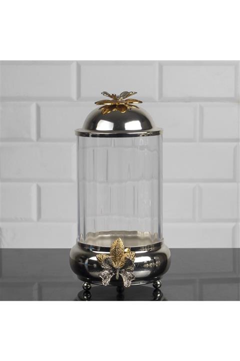 Zeyve Yakut Büyük Draje Kavanozu Bakliyat Kutusu Ikramlık Optik Camlı Metal Kapaklı 27x16 Cm