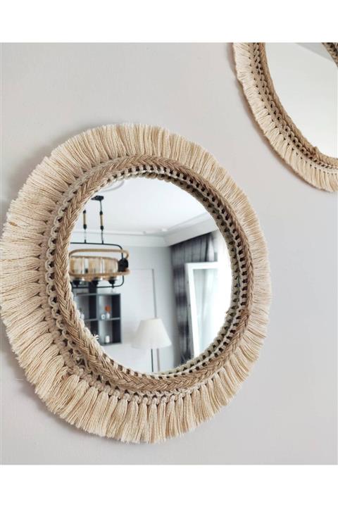 Muallimenindukkani 35 Cm Makrome Hasır Detaylı Ayna