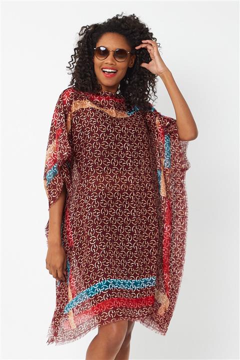Daisy Accessory Kadın Bordo Desenli Pamuklu Plaj Elbisesi