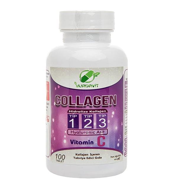 Yurdavit Hidrolize Collagen Type 1-2-3 900 mg Hyaluronic Acid Vitamin C 100 Tablet