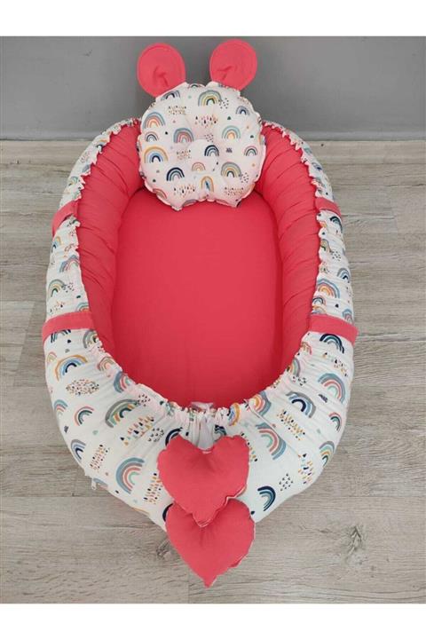 BABYNEST SEPETi Minik Gökkuşağı Ve Mercan Rengi Kombin Orijinal Babynest, Ortopedik Yastık