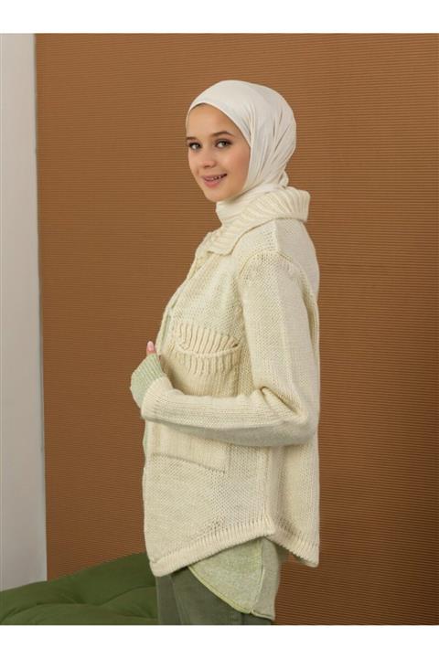 PHULL Kadın Ekru Düğmeli Triko Hırka