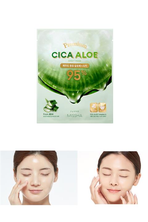 Missha Hassasiyet Karşıtı Aloe Vera İçerikli Nemlendirici Yaprak Maske Premium Cica Aloe Sheet Mask
