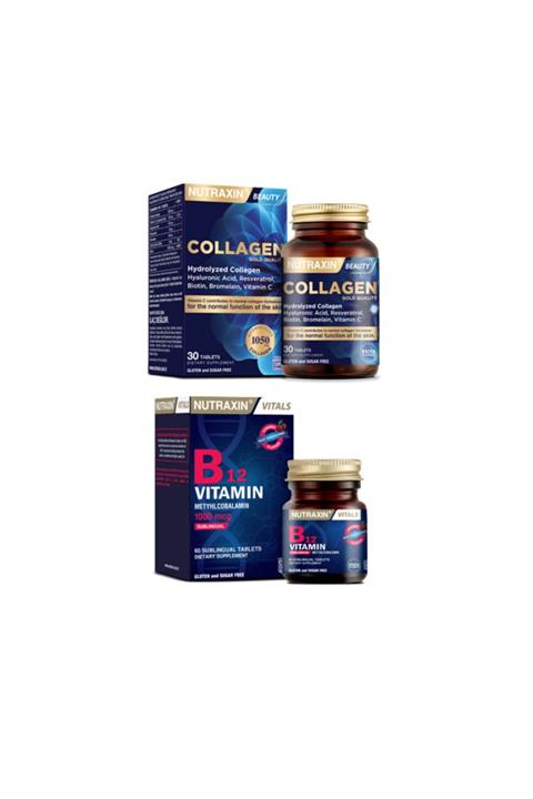 Nutraxin Hidrolize Kolajen Takviyesi 1050 Mg 30 Tablet + B12 Vitamini 1000 Mcg 60 Dilaltı Tableti