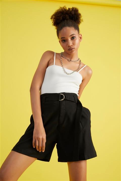 Z GİYİM Kadın Siyah Yüksek Bel Pileli Cepli Şort