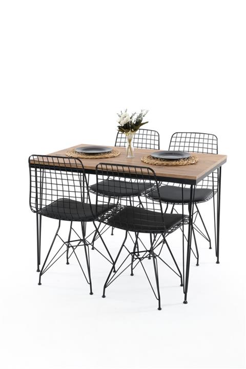 Mars Mobilya Rustik Çam Tel Ayaklı Masa Sandalye Takımı