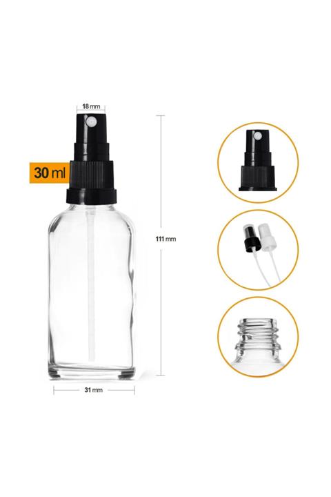 GALENİK Şeffaf Cam Şişe 30ml Siyah Sprey Başlıklı 24 Adet