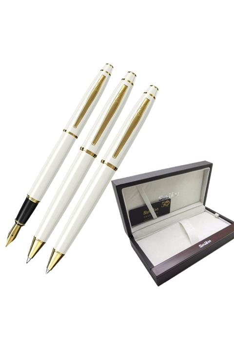 PİGADO Scrikss Inci Beyazı Gold 3'lü Tükenmez Dolma Versatil Kalem Seti