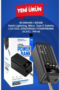 ACL MOBILE PHONE ACCESSORIES 80000 Mah / 4xusb / Dahili Lightning / Mikro / Type-c Kablolu Lcd Güç Göstergeli Powerbank