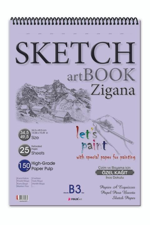 Etika Sketchbook Zigana B3 Spiralli 150 gr. 34,5x49,5 cm 25 yp. Eskiz Defteri