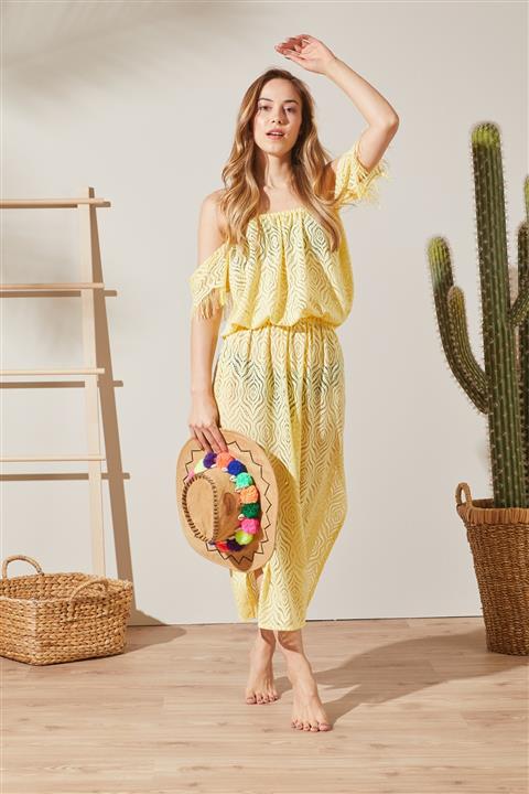 MODAFABRİK Leafy Sarı Plaj Elbisesi