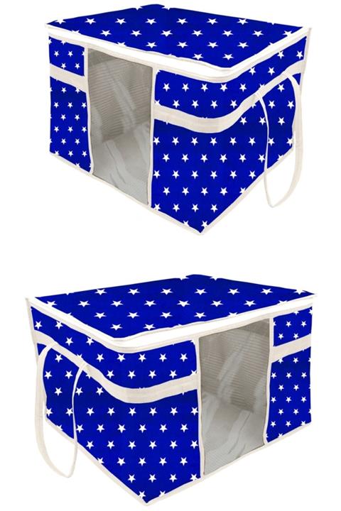 mohenco Pencereli Yastık Ve Yorgan Hurcu Beyaz Çizgili Lacivert Yıldızlı - 45 Cm X 40 Cm X 30 Cm