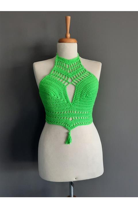 Hippybutik El Örgüsü Yeşil Bralet/büstiyer