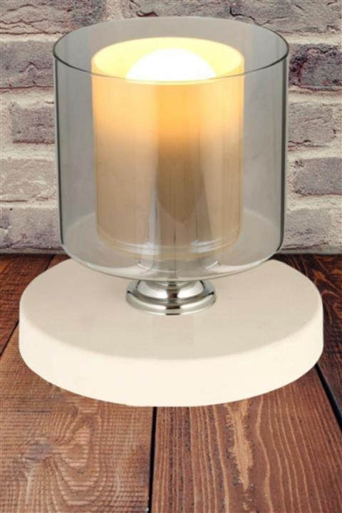 TEKFA Masa Lambası Modern Abajur Beyaz Gümüş Camlı