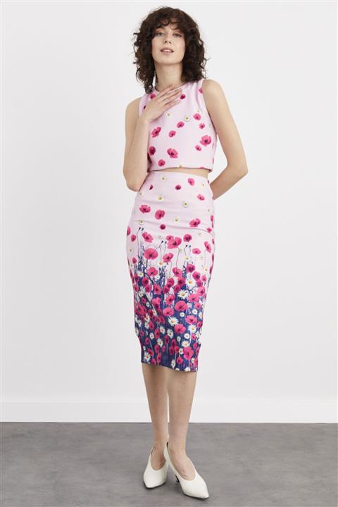 adL Kadın Pembe Desenli Kalem Etek