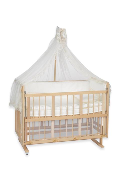Bebbelife Life-air Gürgen Anne Yanı 3 Kademeli Lüx Beşik 60 X 120 Cm - Krem Güpür Uyku Setli