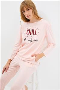 TRENDYOLMİLLA Pembe Baskılı Örme Pijama Takımı THMAW22PT0310