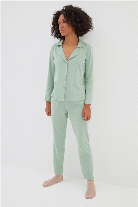 TRENDYOLMİLLA Haki Dokuma Pijama Takımı THMAW22PT1152