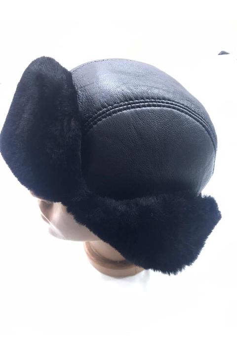 mesa şapka Unisex Siyah Deri Pilot Kulaklıklı Şapka Bere