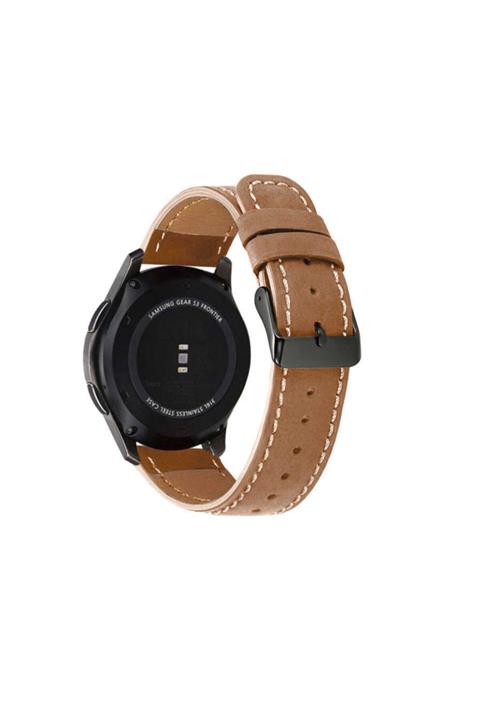 MOBAX Haylou Solar Ls05 Kordon 22mm Ince Dikişli Deri Kayış Kahverengi-29