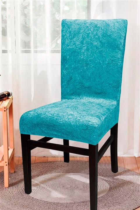 abeltrade Sandalye Kılıfı Yerli Kadife Kumaş Turkuaz Rengi 4lü