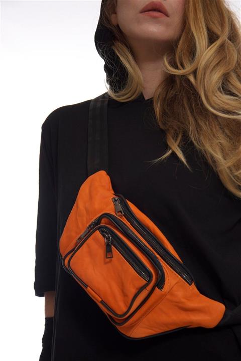 Fume London Kadın Turuncu Çok Cepli Hakiki Deri Freebag Bel Çantası Fb3166