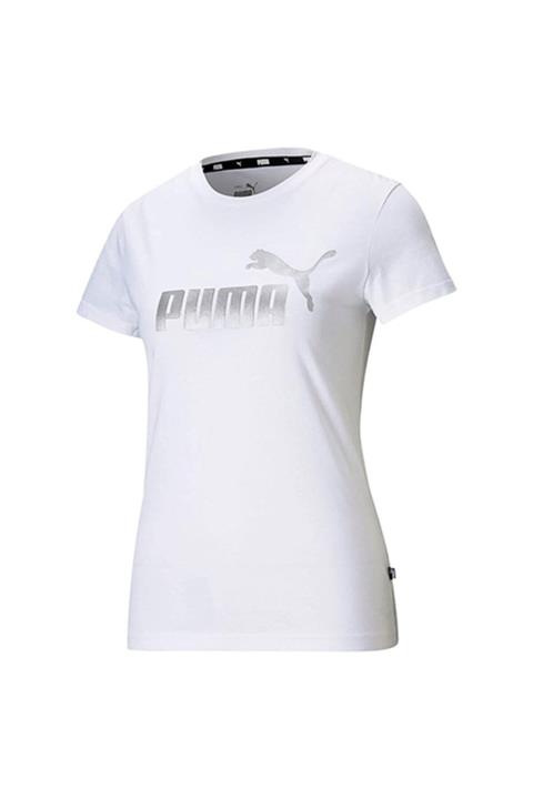 Puma Ess+ Metallic Logo Tee White-silver