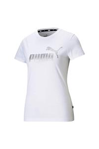 Puma Ess+ Metallic Logo Tee White-silver