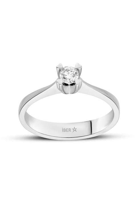 İBER DIAMOND Kadın Beyaz F Renk Sı2 0.15 Karat Pırlanta Tektaş Yüzük-syzf010-15
