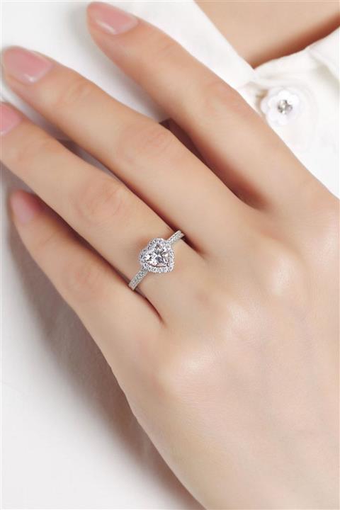 Crystal Diamond Zirconia Labaratuvar Pırlantası 1 Carat Kalp Tektaş Yüzük