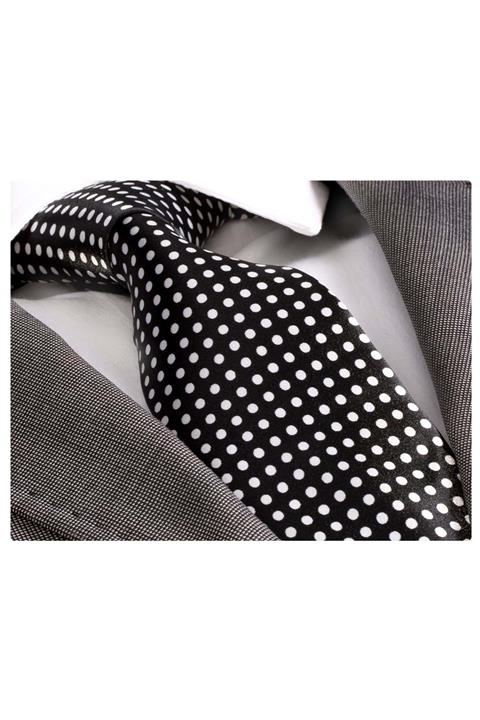 Exve Exclusive Erkek Beyaz Puantiyeli Siyah Kravat