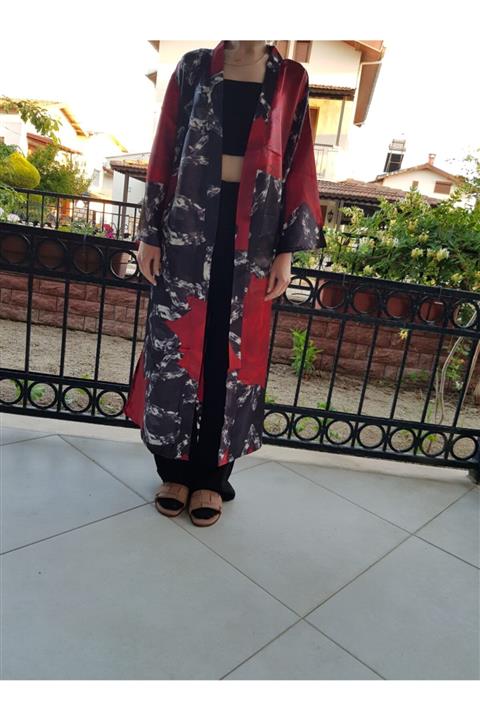Maya Otantic Boutique Kırmızı Saten Kimono