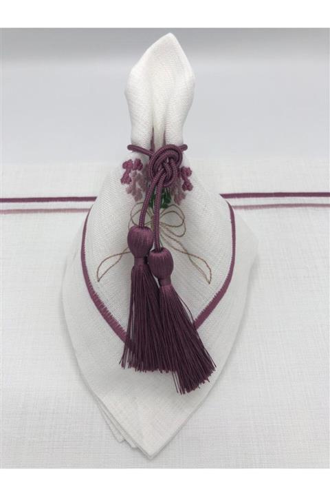 miraç tekstil Kordon Püskül Peçete Yüzüğü 8'li Set Mürdüm Renk