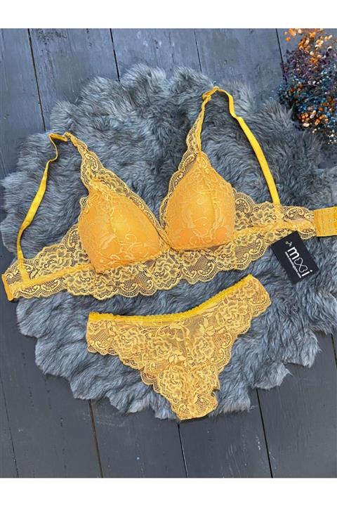 MOOİ Kadın Hardal Sarısı Soft Lace Bustiyer Takım