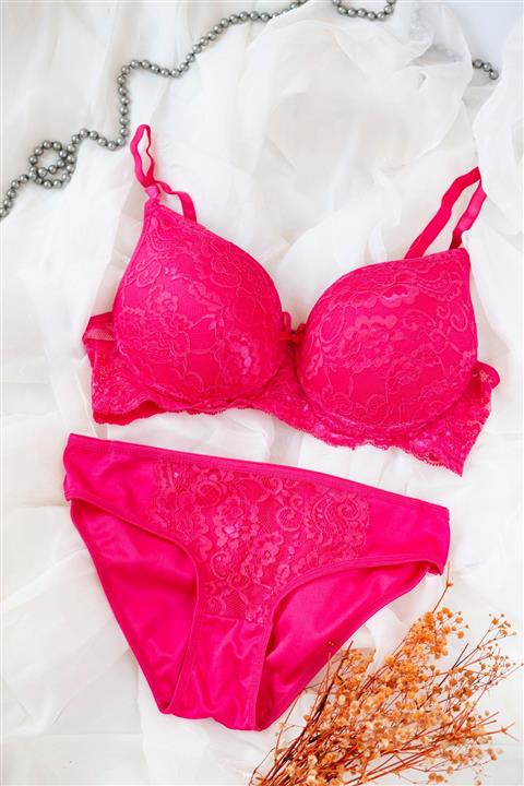 AYSU Kadın Fuşya Dolgulu Dantelli Sütyen Külot Takım